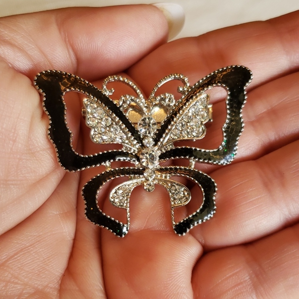 Black Rhinestone Butterfly brooch